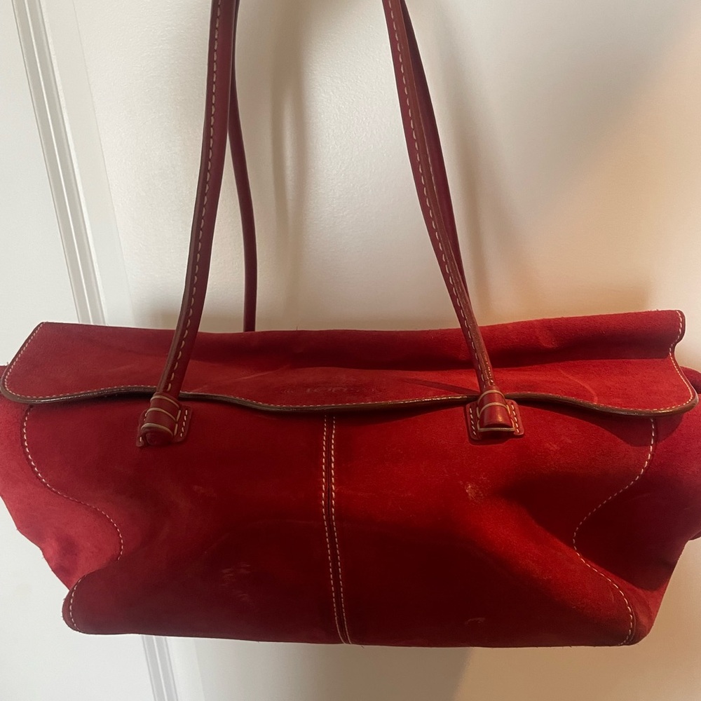 Vintage Tod's Red Suede Shoulder Bag